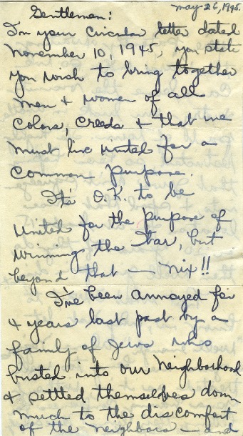 Letter from Detroit Resident, first page, May 26, 1945 