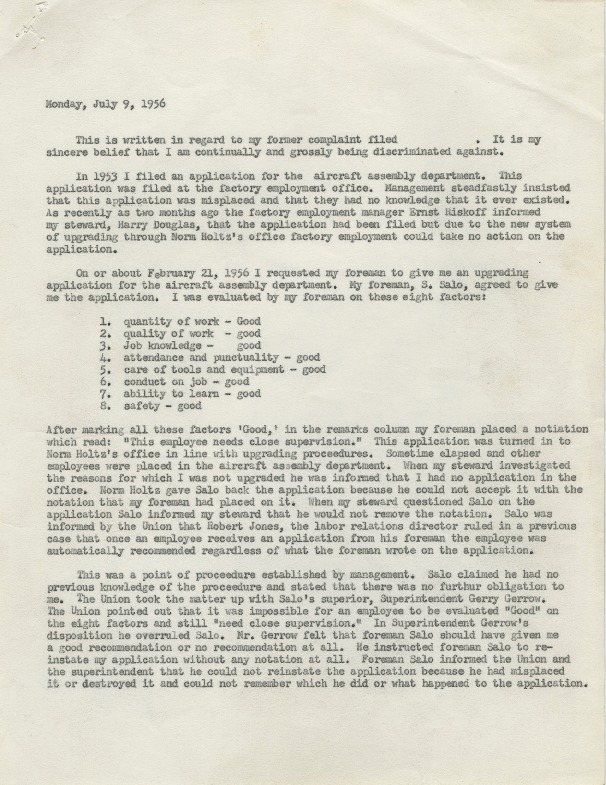 Discrimination complaint, L. Miller against Ex-Cell-O, 1956