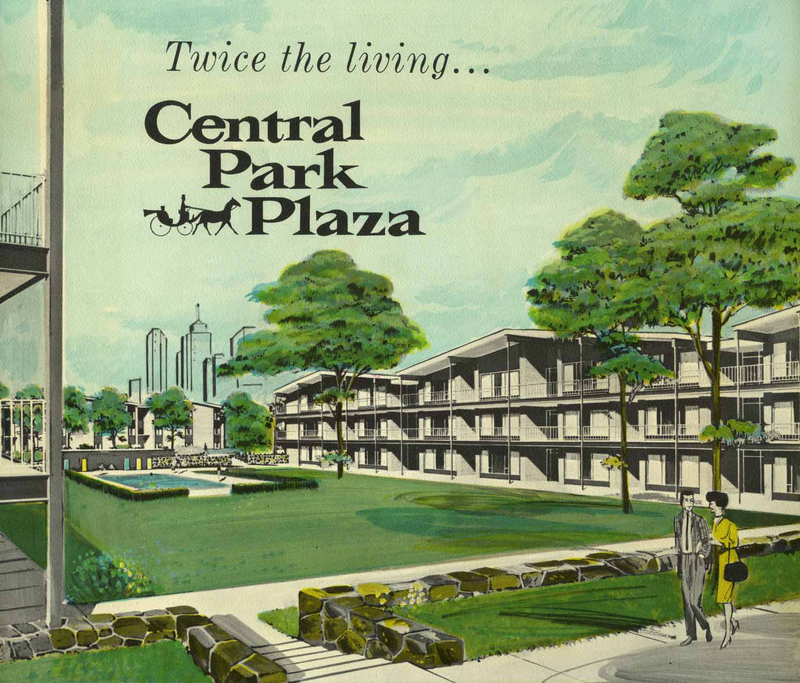 Brochure, Central Park Plaza, front cover, c. 1962