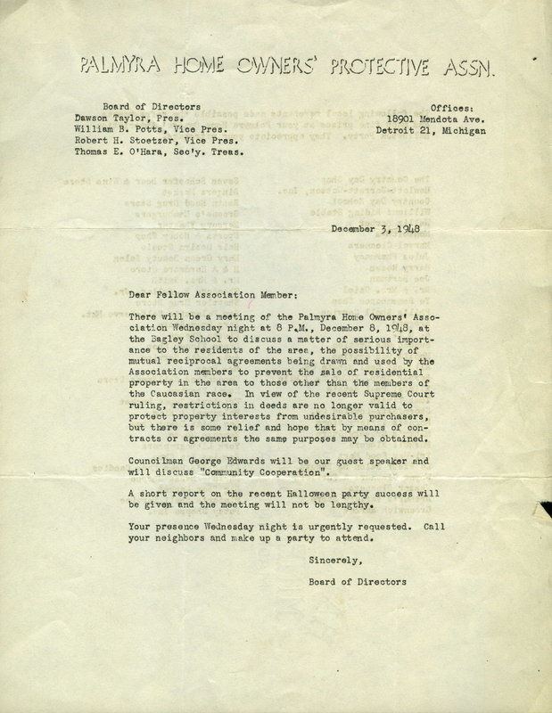 Letter from Board of Directors to Association member, December 3, 1948
