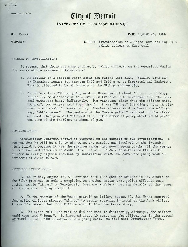 Memo from James Bush to Richard Marks, August 25, 1966