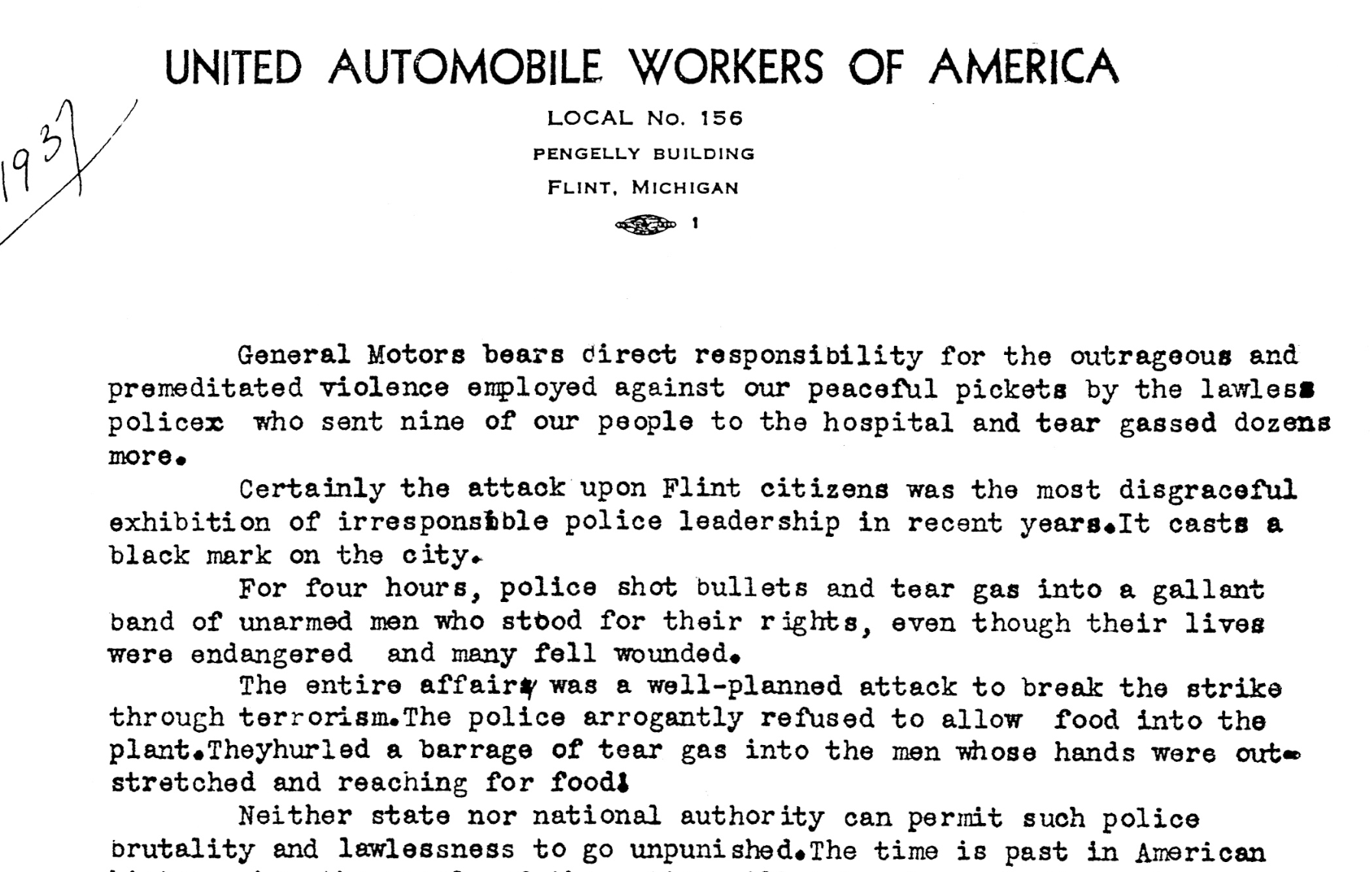 Clip from letter on United Automobile Workers of America letterhead